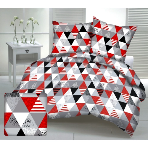 Komplet Pościeli trójkąty czerwono-szare roz. 160 x200 plus 2 poszewki 70x80